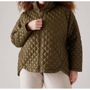 Athleta whisper quilted puffer Olive Green Jacket Womens 1X/1XL light cozy NWOT